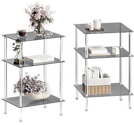 IRCPEN Kleiner Beistelltisch Glas 2er Set ET008BK3T | Nachttisch Glas,Beistelltisch Transparent,Glas Und Acryl Material,Geeignet Für Wohnzimmer Schlafzimmer Küche