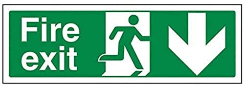 vsafety 14002 ax-s Fire Exit Flèche vers le bas signe, autocollant en vinyle, paysage, 300 mm x 100 mm, vert