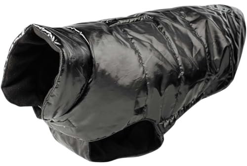 HUNTER Hundemantel TAMPERE, Farbe: schwarz, Wasser- und kälteabweisender Hundemantel, modische Lack-Optik, warm wattiert, Fleece-Innenfutter, hoher Kragen, Größe: 45
