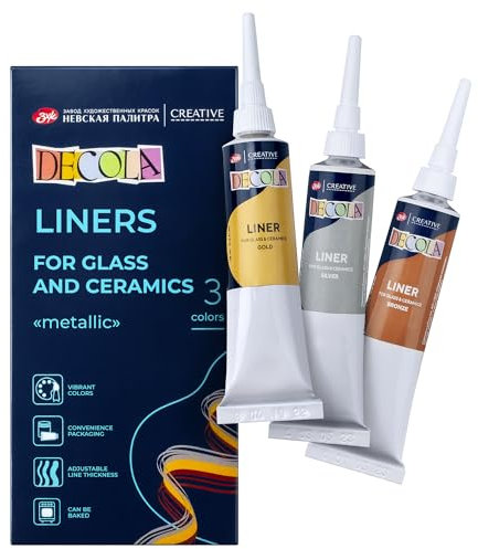 Decola Metallische Acryl Liner | Wasserbasierende 3x18ml Acryl-Liner Für Porzellan Und Glas | Farben Gold, Silber Und Kupfer | Hergestellt von Neva Palette