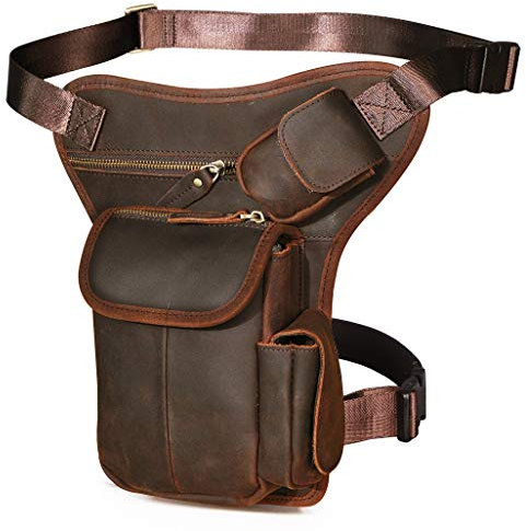 Le'aokuu Herren Echtes Leder Tasche Beinbeutel Beintasche Außenbeintasche Hüfttasche Drop Leg Thigh Bag Motorrad Tactical Messenger Bag 3106 (1 3106 A Dunke Braun)