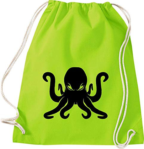 ShirtInStyle Gym Sack Turnbeutel Sailing Motive Krake Kraken, Heimat, Urlaub, Segeln, Wassersport, Farbe Lime