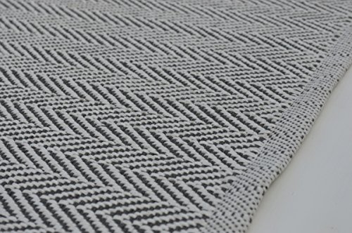 Quayside Home Hall Runner, 100% Cotton Herringbone Weave Rug 80x250cm Charcoal Grey/White