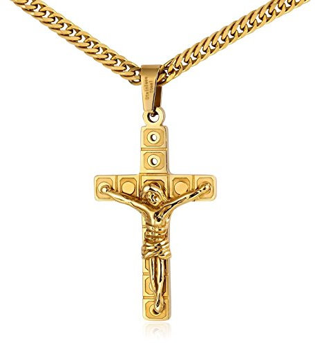 KnSam Unisex Vergoldet Anhänger Halsketten Kreuz Jesus Kruzifix Gebetskette Gold [Neuheit Halskette]