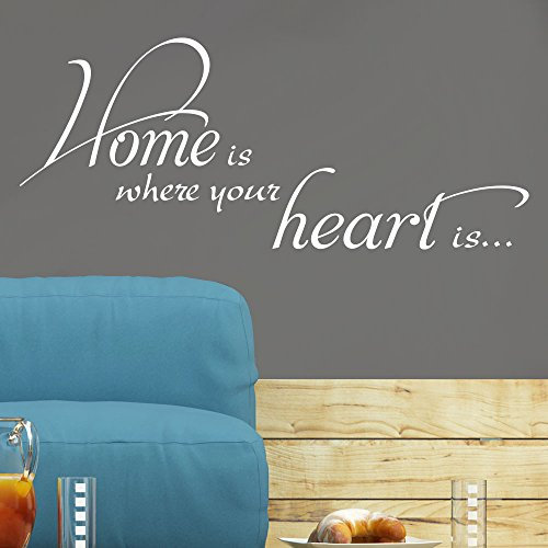 KLEBEHELD® Home is where your heart is Wandtattoo | Spruch | Wandspruch | Größe 150x62cm, Farbe grau