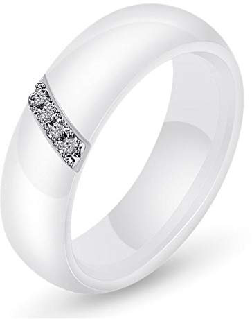 PAURO Damen Schräg Stange Zirkon Engagement Hochzeit Band Ringe Keramik Weiß Größe 57 (18.1)