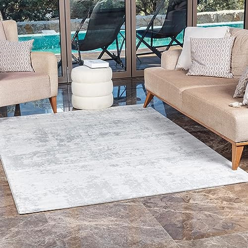 Livabliss Phuket Wohnzimmer Teppich Modern - Abstrakt Design in Marmor Optik 160x220 cm für Wohnzimmer, Esszimmer, Schlafzimmer - Kurzflor Grau, Silber, Elfenbein