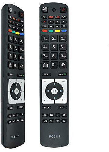 New Replacement Remote Control RC5117 with Netflix YouTube Fit for All Hitachi Telefunken TV - No Programming Required Universal Remote Control RC5118 RC5111