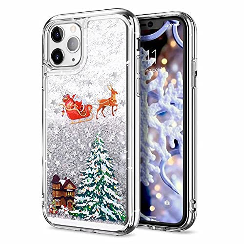 Veapero Case for iPhone 11 6.1 inch,3D Creative Merry Christmas Tree Pattern Glitter Quicksand Flowing Liquid Bling Sparkle Cute Soft TPU Transparent Protective,Silver