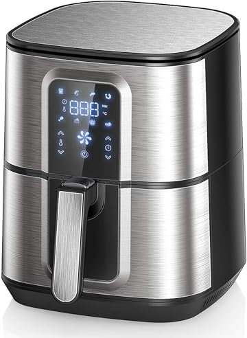 OZEANOS 5,5L Friteuse Electrique Sans Huile En Acier Inoxydable Avec éCran Lcd NuméRique, 8 Programmes, Cuve Amovible, Minuteur, Thermostat - Friteuse à Air Chaude 1500w Airfryer