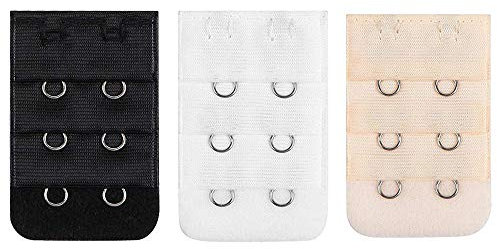 Lansonee 3 Pcs Women Comfortable Bra Strap Extenders Extensions Elastic Extender Set 2 Hooks (White, Black, Beige)