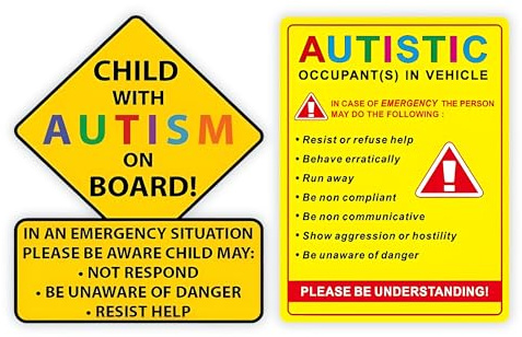 eDesign 2-Pack Child with Autism Alert Responders and Autistic Occupant in Vehicle Stickers Decals for Car Truck Van SUV Window Wall Cup Tumblers Laptop