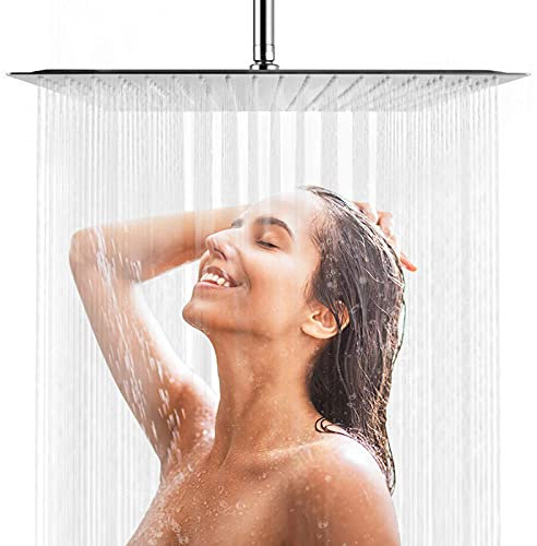 AWARA Pommeau de douche à effet pluie carrée 40 cm, ultra fine en acier inoxydable 304 grande pomme de douche à effet pluie en nickel brossé, haute pression, couverture intégrale du corps