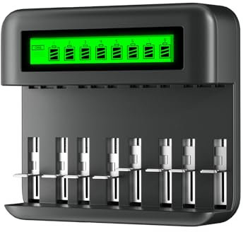 CITYORK 8 Bay AA AAA C D Battery Charger with LCD Display for 1.2V AA AAA C D Size Ni-MH/Ni-CD Rechargeable Batteries(USB Cable Included)