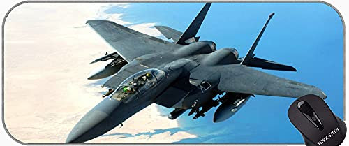YENDOSTEEN Mouse Pad Extended XXL,Fighter Jet F 15 Strike Eagle Fighter Aircraft Desk Mat with Stitched Edge