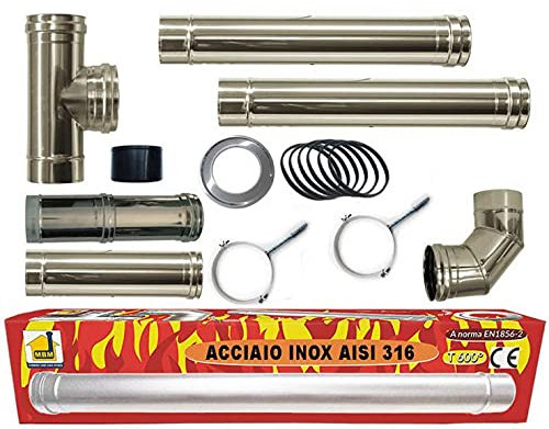 INOX Juego de tubos de chimenea estufa de pellets dn 80 tubo de acero ajustable 316 600 CE fabricado en Italia UNI 1856-2