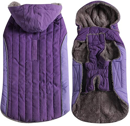 JoyDaog Fleece-Hunde-Kapuzenpullover für große Hunde, superwarme Hundejacke für kalte Winter-Hundemäntel, lila, XXL