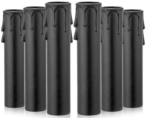 Tropfkerzensteckdosenabdeckungen – Set mit 6 Stück, Kronleuchter-Sockel, 10,2 cm hoch, schwarze Kunststoff-Kerzensteckhülsen