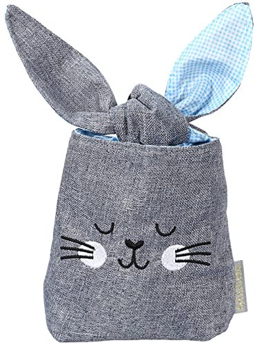 Papierdrachen Osternest Stoff Ohren - Hasen-Osterkorb Blau - Tasche mit Hasenohren - aus stabiler Baumwolle mit gesticktem Gesicht - Geschenk zu Ostern - zum Sammeln von Ostereiern - Set 1