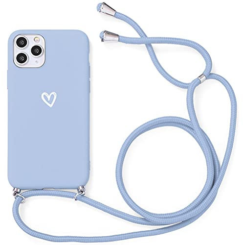 Yoedge Handykette Hülle für Huawei P30 Pro, Handyhülle mit Kordel Einstellbar Abnehmbar Umhängen Kette Stylische Stoßfeste TPU Weißes Herz Silikon Schutzhülle für Huawei P30pro (6,47 Zoll), Blau