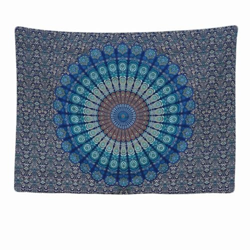 Ulticool - Mandala Blau Wandteppich XXL - 200 x 150 cm - Poster Wand Teppich Tuch Fototapete - Hippie Boho Aesthetic Deko - Wandbehang Strandtuch Vorhang - Accessoires Schlafzimmer Wohnzimmer