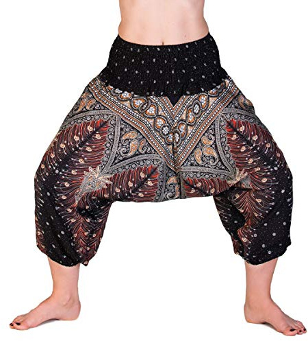 PANASIAM Aladinhose 3/4 Länge - Haremshose Damen & Mädchen - Yogahose | aus 100% Viskose, einfarbig & mit Muster, je nach Körpergröße bei Damen wie Caprihose, bei Kindern (ca. 10-14 J.) länger