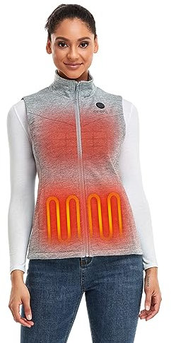 ORORO Gilet chauffant en polaire pour femme - Avec batterie externe - Chargeur non inclus, gris clair, S