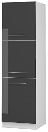 Vicco Herdumbauschrank Fame-Line, Herdschrank, Anthrazit Hochglanz/Weiß, 60 cm