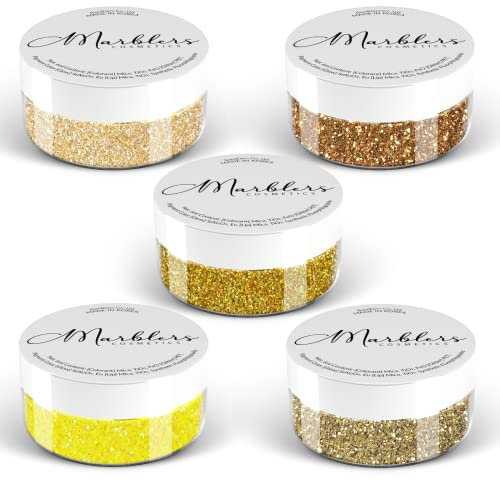 MARBLERS Cosmetic Grade Fine Glitter 5 Pack [Gold Feeling] 0.90oz (25g) | Non-Toxic | Vegan | Cruelty-Free | Eyeshadow, Nail Polish, Nail Art | Festival, Rave & Party Makeup | Body & Face