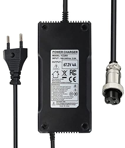 YZPOWER Chargeur de Vélo électrique 67,2V 4A, Chargeur De Batterie Au Lithium 16S 60V pour Vélo, Trottinette Électrique, E-Bike, Pedelec avec GX16 (1+3-) 3 Broches Connecteur, Chargeur 60 Volt