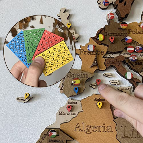 Articles de décoration pour carte du monde : (punaises de drapeau, monuments du monde, épingles géotages, cadres photo en bois) Articles qui complèteront votre carte du monde (100 broches géotags pour