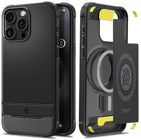 Spigen Rugged Armor MagFit Case for iPhone 15 Pro Max, Compatible with MagSafe Accessories - Matte Black