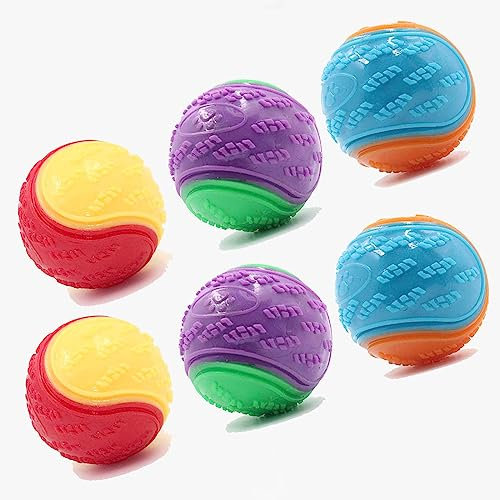 Sricam 6Pcs Squeaky Dog Ball, Dog Toys Teeth Cleaning Puppy Chew Toys Pet Training Balls Interactive Dog Ball for playing, Training, Interacting (Red Yellow, Green Purple, Blue Orange)