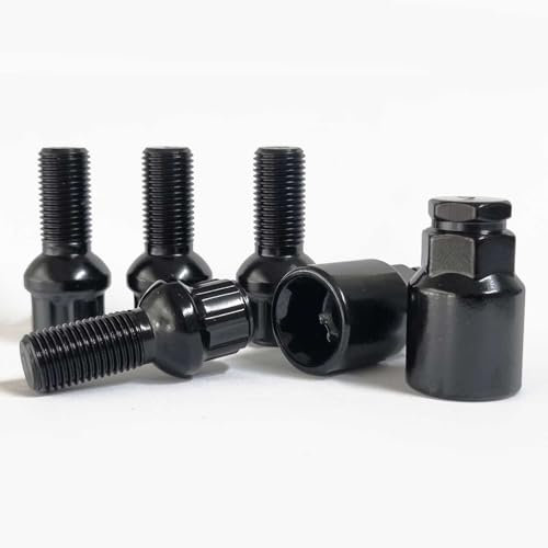 TRACER Set di bulloni per cerchione, antifurto, M14 x 1,5, 27 mm, fascia sferica R13, colore nero, con 2 adattatori compatibili con Audi, VW, Seat, Skoda