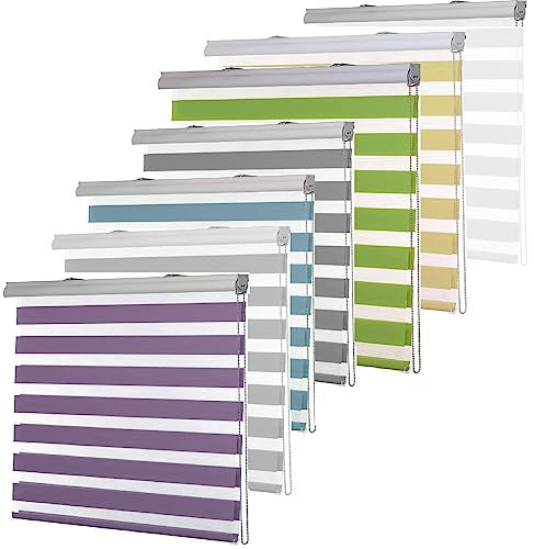 Jalousette 75 x 150 cm Doppelter Stoff, durchscheinend Jalousie Innenjalousie mit Verstellbarer Kette für Fenster und Türen, Küche, Lila