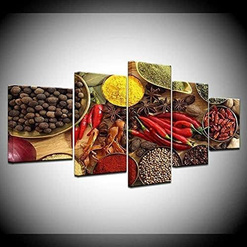 Körner Gewürze Chili Essen 5 Teilig Leinwandbilder Bild Auf Leinwand Wandbild Kunstdruck Wanddeko Wand Wohnzimmer Wanddekoration Deko Kunstdrucke Poster Mit Rahmen 150 X 80 Cm