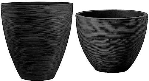 Dehner Pflanzvase Vino, Ø 40 cm, Höhe 42 cm, Kunststoff, anthrazit & Pflanztopf San Diego, Ø 40 cm, Höhe 31 cm, Kunststoff, anthrazit