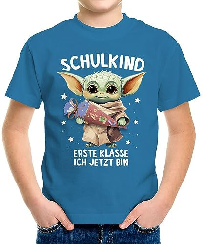 MoonWorks® Kinder Jungen T-Shirt Einschulung Baby Schulkind 2025 Erste Klasse ich jetzt Bin Spruch lustig Schulanfang Ozean-blau 110-116 (5-6 Jahre)