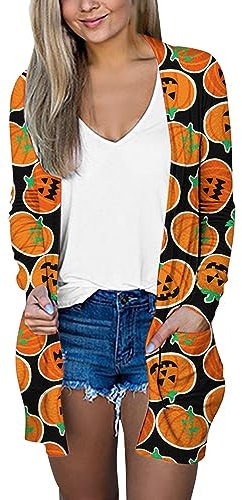 Cardigan da donna autunnale aperto sul davanti cardigan con tasche cardigan leggero casual spolverino esterno per donna cardigan kimono in chiffon, Nero , L