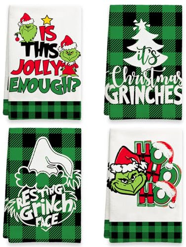 Ohok 4 Stück Weihnachten Handtücher 45x65 cm, Mode Dekoration Küchentücher Grich Weihnachtsmann Geschirrtücher Weiche Mikrofasertücher für Badezimmer Küche Trockentuch Weihnachten Deko (Set Y)