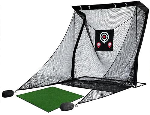 BOBVB Outdoors Golf Practice Net, Golf Practice Net with Grassland Mesh Mat, Golf Practice Net Tent, Swing/Chip Training Equipment, Easy Storage, Quick Setup, for Men/Women, Garden Golf Supplies
