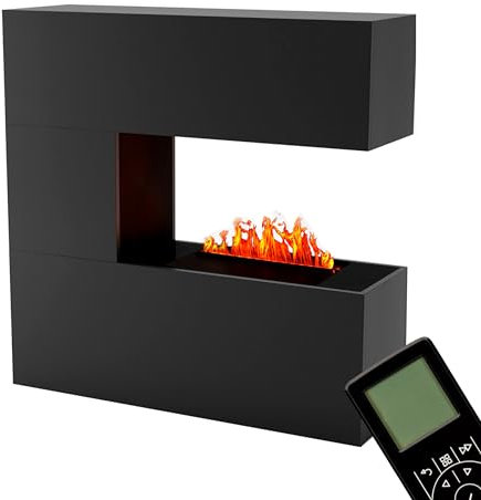 GLOW FIRE Wasserdampf Kamin Schiller (Standkamin) - Elektrokamin mit realistischen LED 3D-Flammen, Knistereffekt & Fernbedienung, 120x120x37 cm - Opti-Myst 500 Elektro Kamin, Schwarz