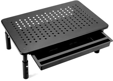 QWORK® Monitorständer mit Schublade,3 Höhenverstellungen,Kann 20 kg tragen, für PC Computer Monitor, Laptop, Beamer, 37x23cm