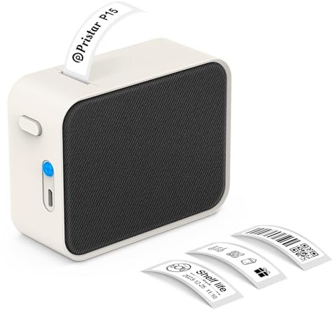 Pristar Bluetooth-Etikettendrucker, P15 Beschriftungsgerät Selbstklebend, APP-Verbindung, Wiederaufladbar, Etikettiergerät kompatibel mit iOS und Android für Zuhause, Büro, Schule (Schwarzer Stoff)