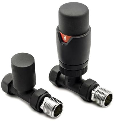EcoSpa Anthracite Straight TRV Thermostatic Radiator Valve Pack (Pair)