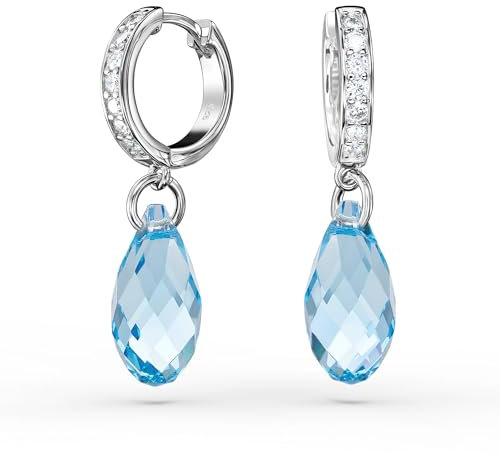 Schöner-SD Creolen Ohrringe 925 Silber mit 17mm Tropfen hängend Aquamarin blau