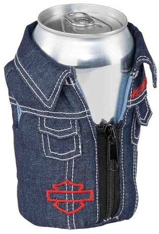 Harley-Davidson Enfriador de latas de mezclilla psicodélico de los años 70, capacidad para latas estándar de 12 onzas
