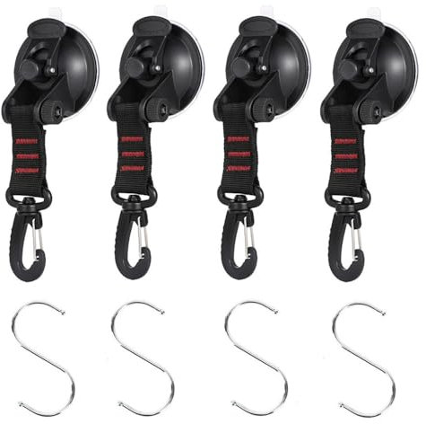 Wanfoou Set di 4 ventose da campeggio, con ventosa da campeggio, con 4 ganci a S, forti ventose per auto, tende, camper, ventose da campeggio multifunzionali