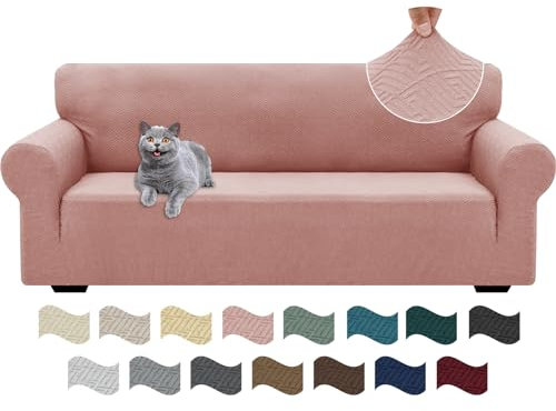 Ystyle Extensible Housse Canapé 3 Places, Universelle Housse De Canapé avec Accoudoirs, Housse Protection Canapém, Sofa Cover Antidérapante, Couvre Canapé pour Chiens Chats Animaux, Rose Grise