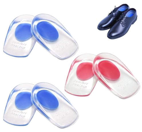 3 PCS Gel Heel Cups Silicone Heel Cup Pads Invisible Transparent Gel Heel Pads Heel Cups and Cushions Absorbing Support Heels Shoe Comfort Inserts for Women Men Reusable (Blue Pink)